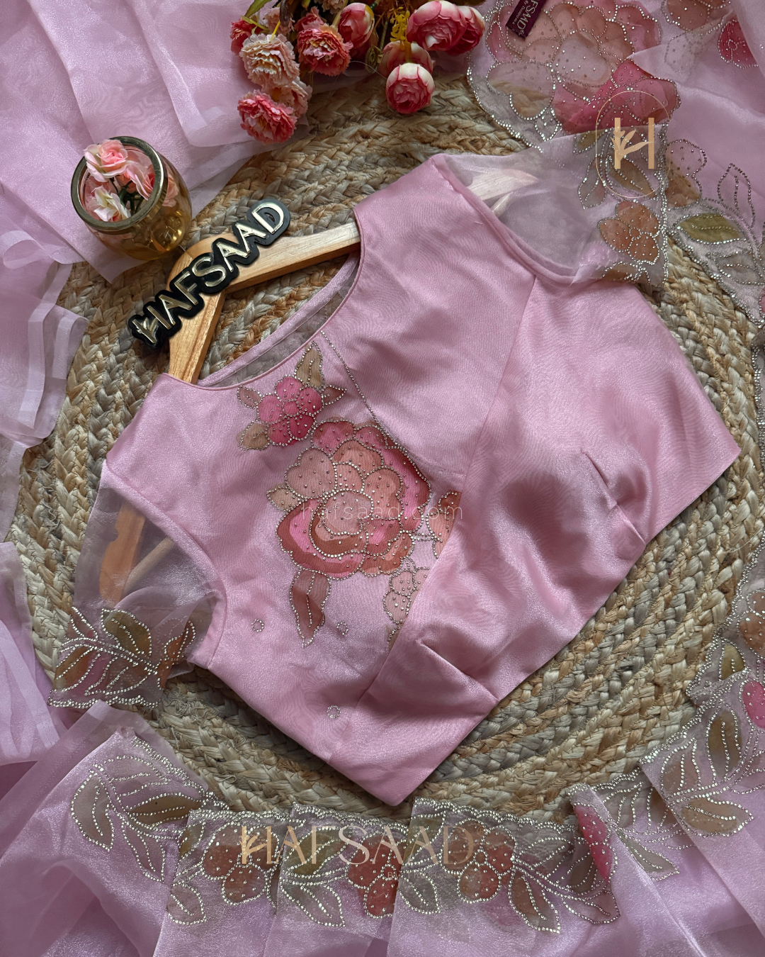 Sherlin- premium organza saree(pink)