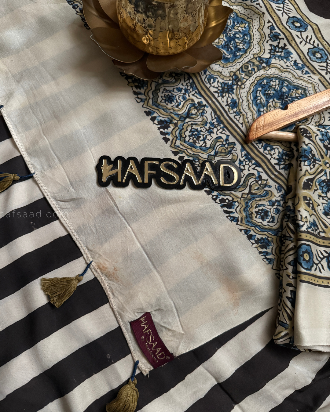 Mohana-Pure Ajrakh Modal Silk Saree (Stripes)