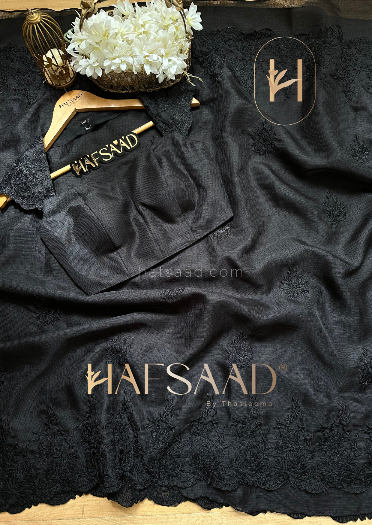 Celestia- Embroidered saree (Black)