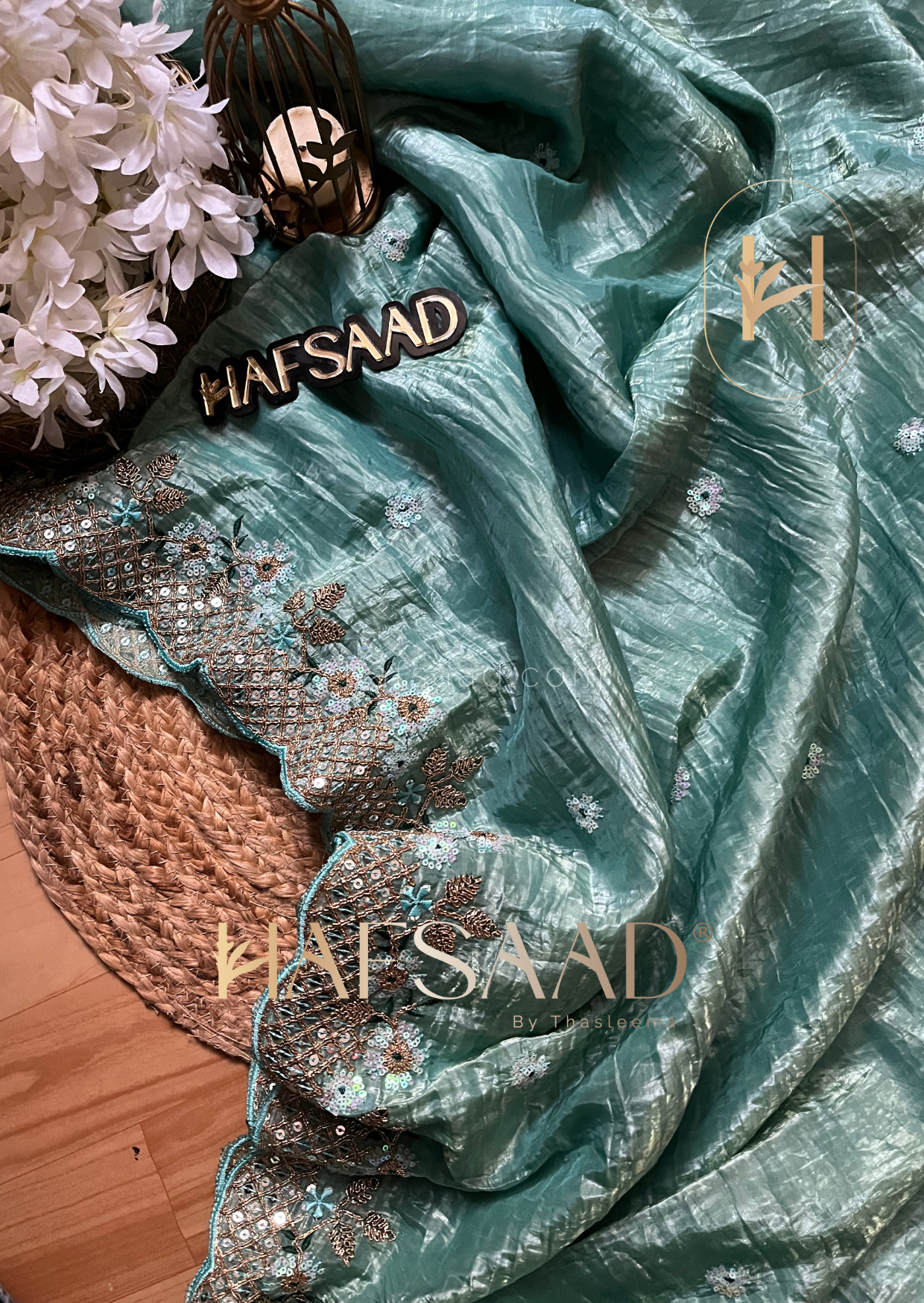 Azri-Textured silk saree (Tiffany Blue)