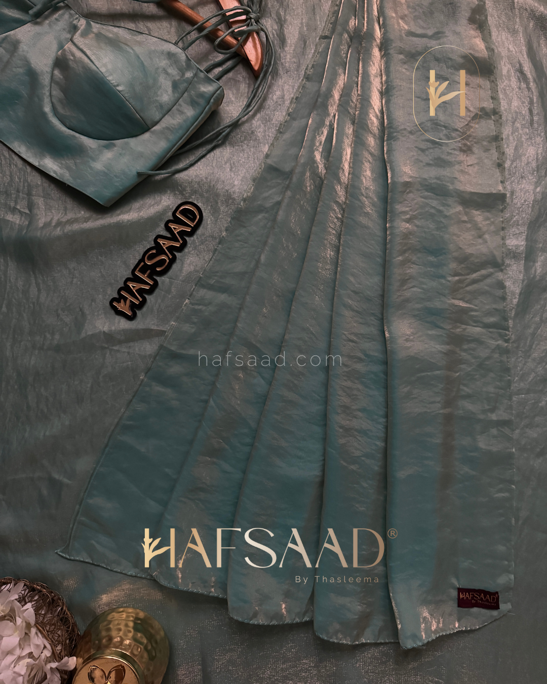 Sinful - Stardust satin saree (Aqua blue)