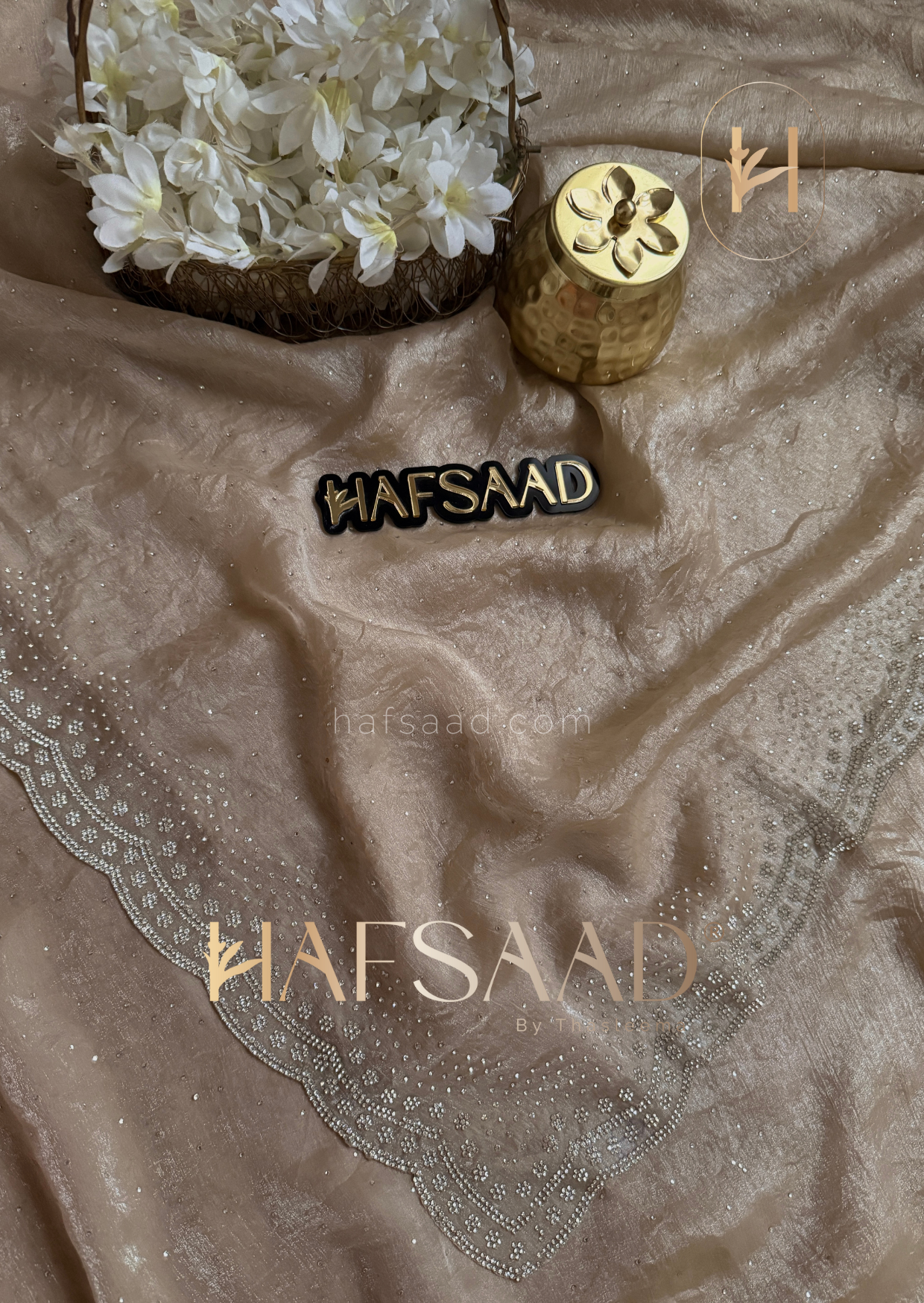 Glisten - Designer chiffon saree (Beige)