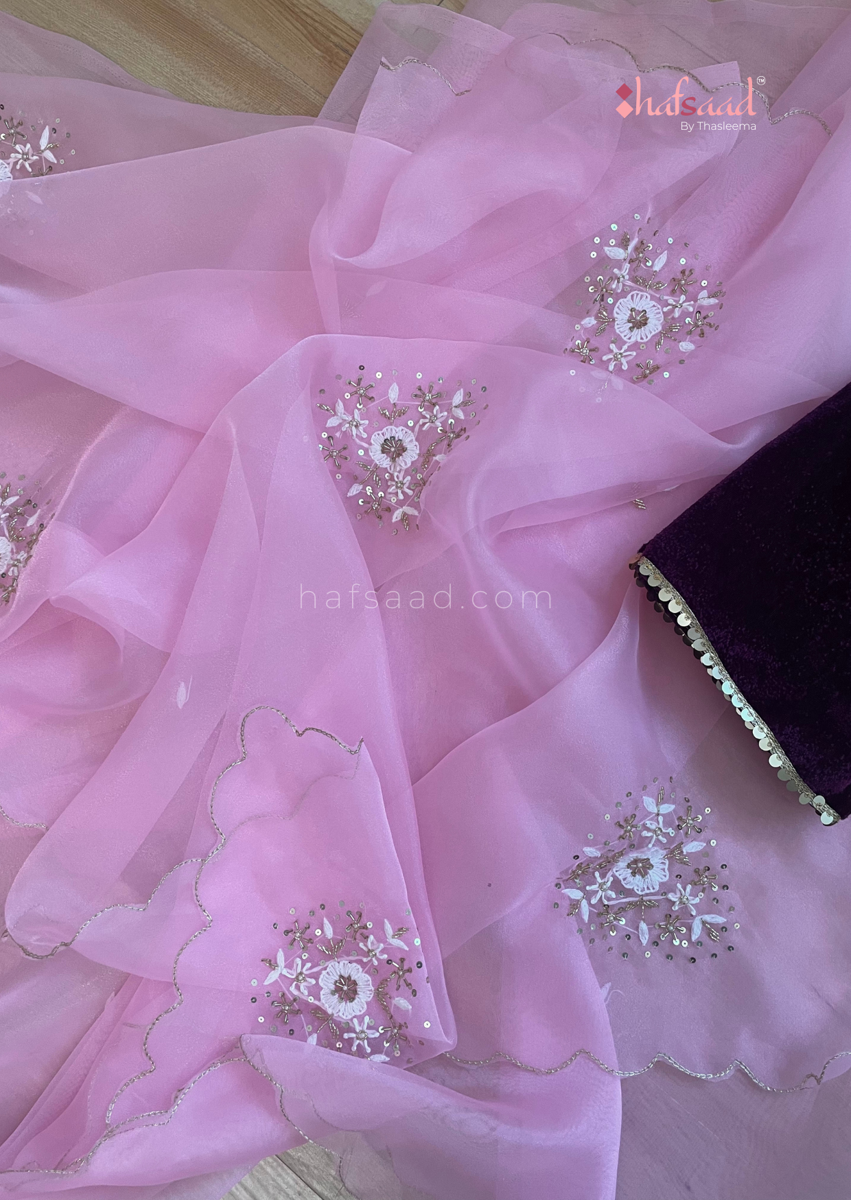 Pink Moon- Chikankari handwork organza saree