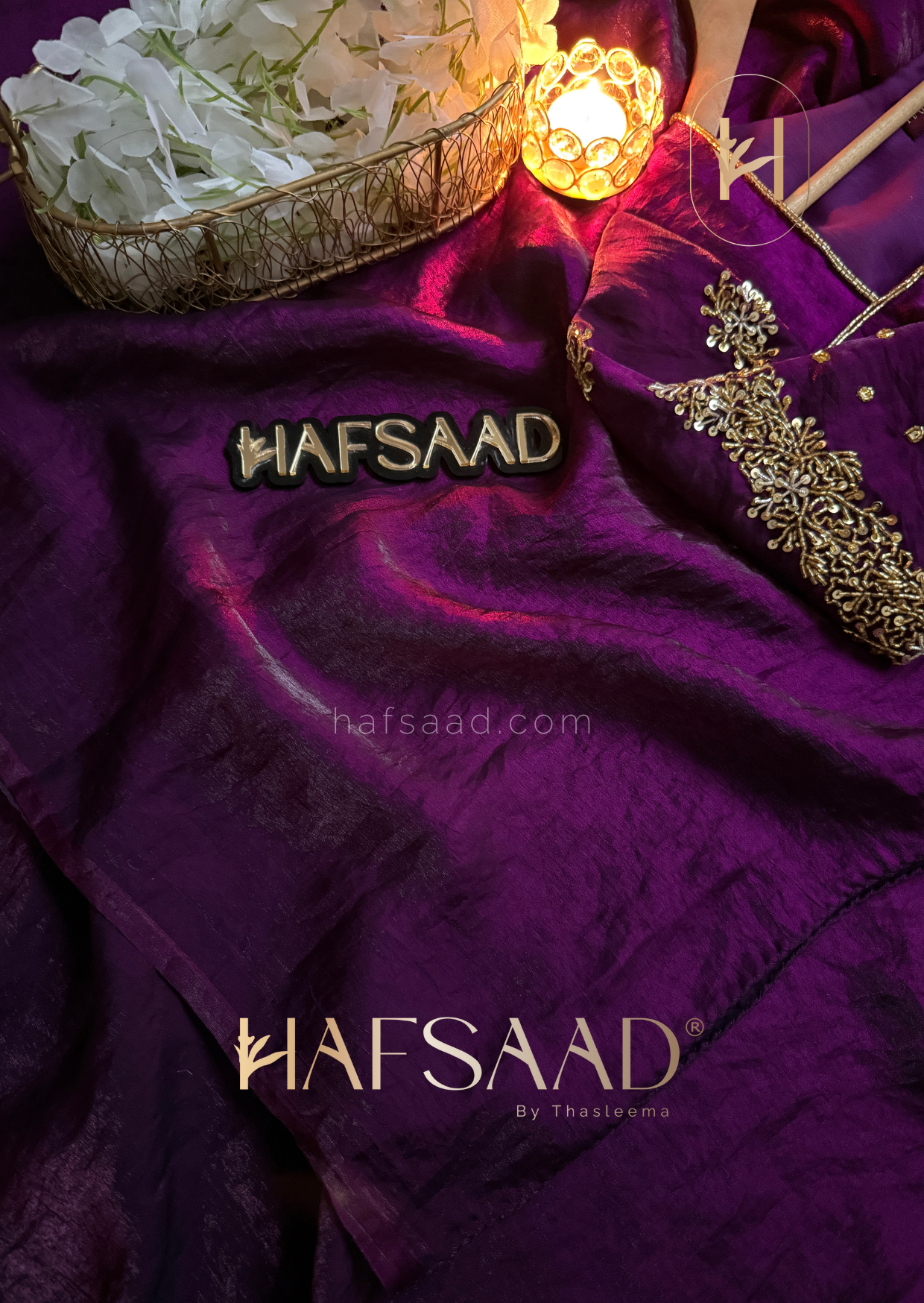 Thasneem - Stardust satin saree (purple)