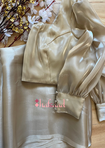 Georgia- Premium satin organza saree (Champagne Gold)