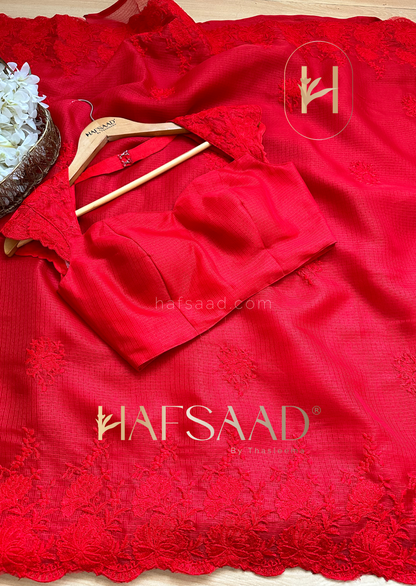 Celestia- Embroidered saree (Red)