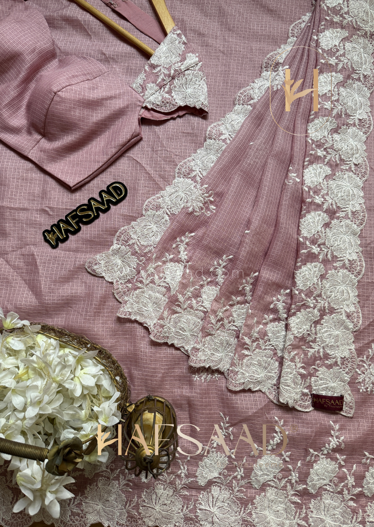 Celestia- Embroidered saree (Candy floss)