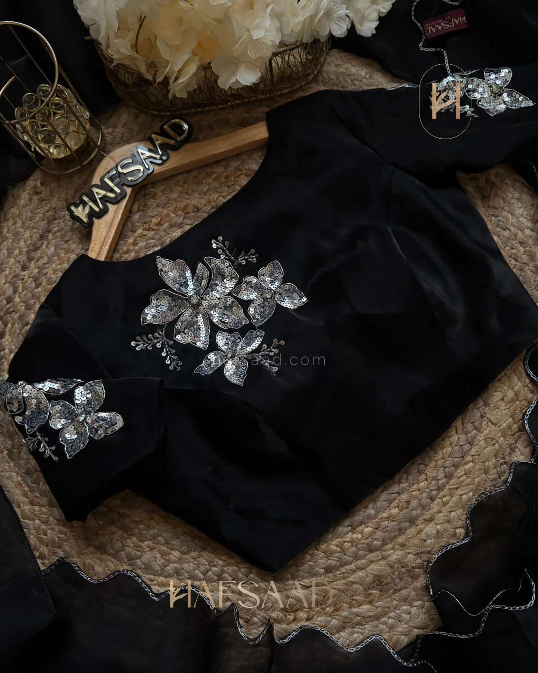 Nina- Handwork satin organza Saree (Black)
