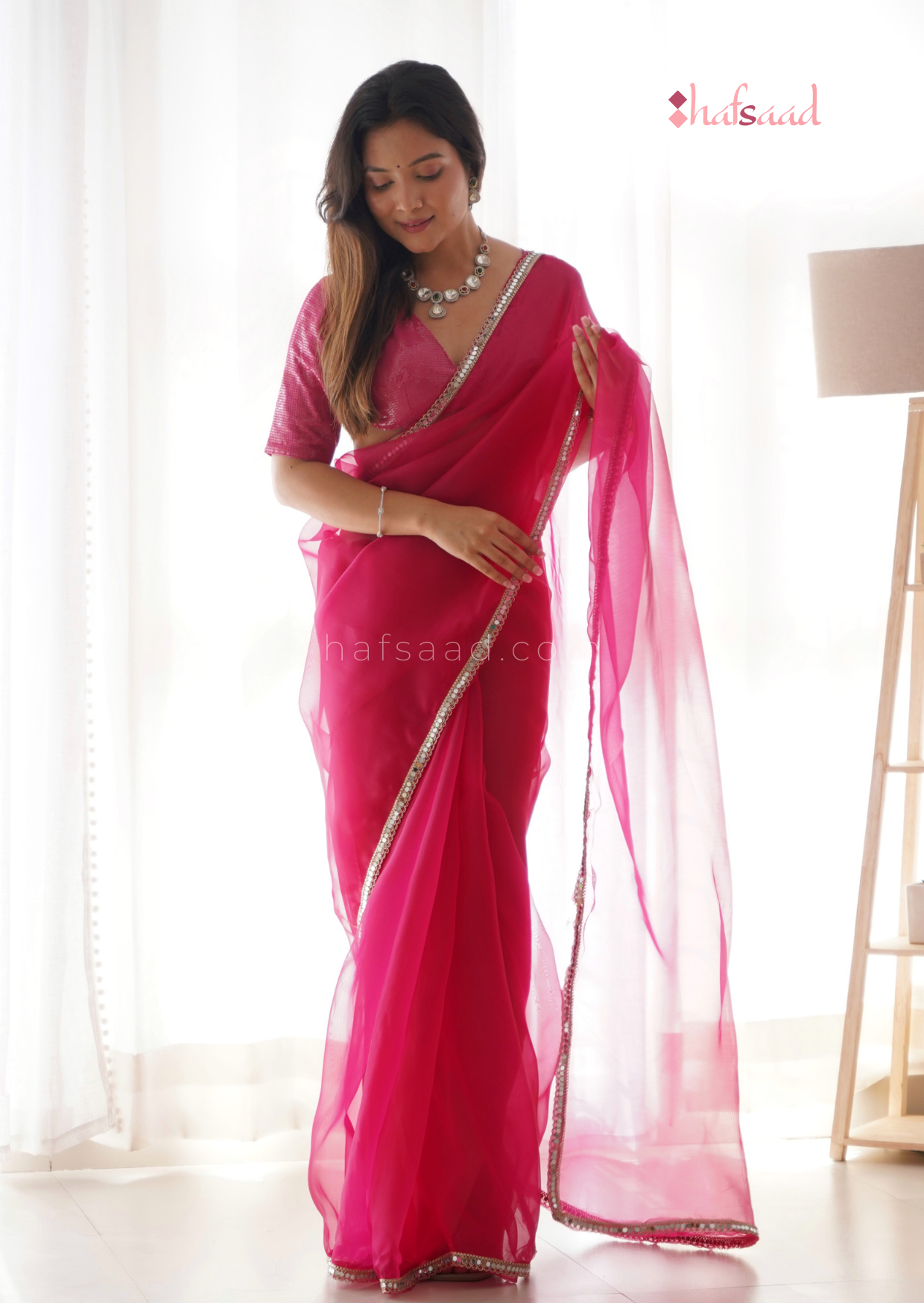 Haseen- Ready to wear saree(Hot pink)