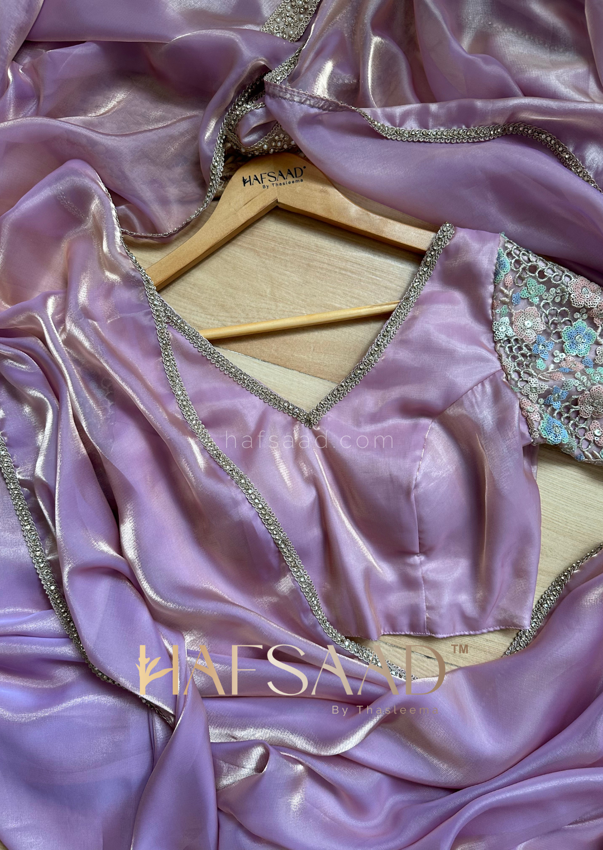 Anastasia- Couture satin organza saree (Lavender)