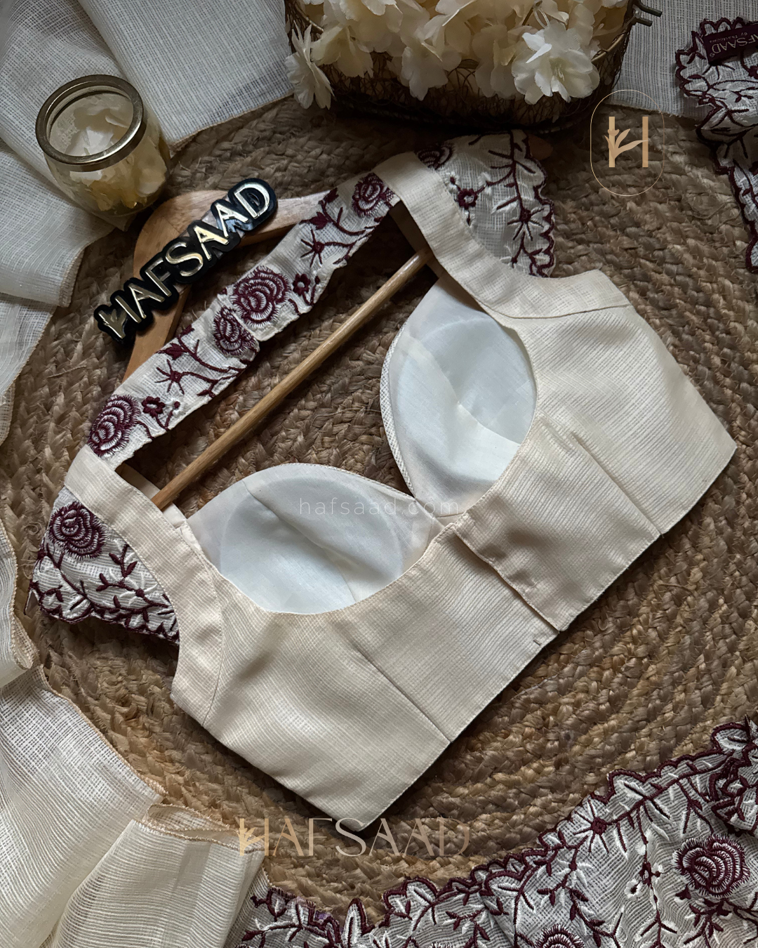 Femi- Embroidered Saree (Cream)