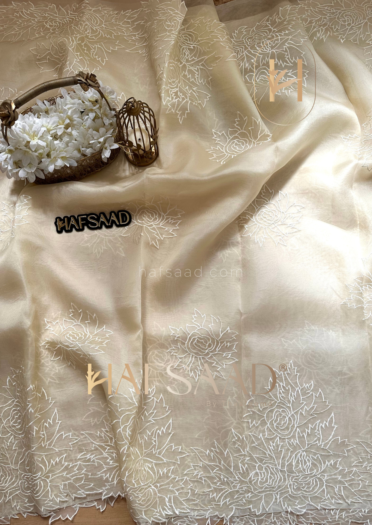 Damsel- Pure organza silk saree (Whipped Cream)