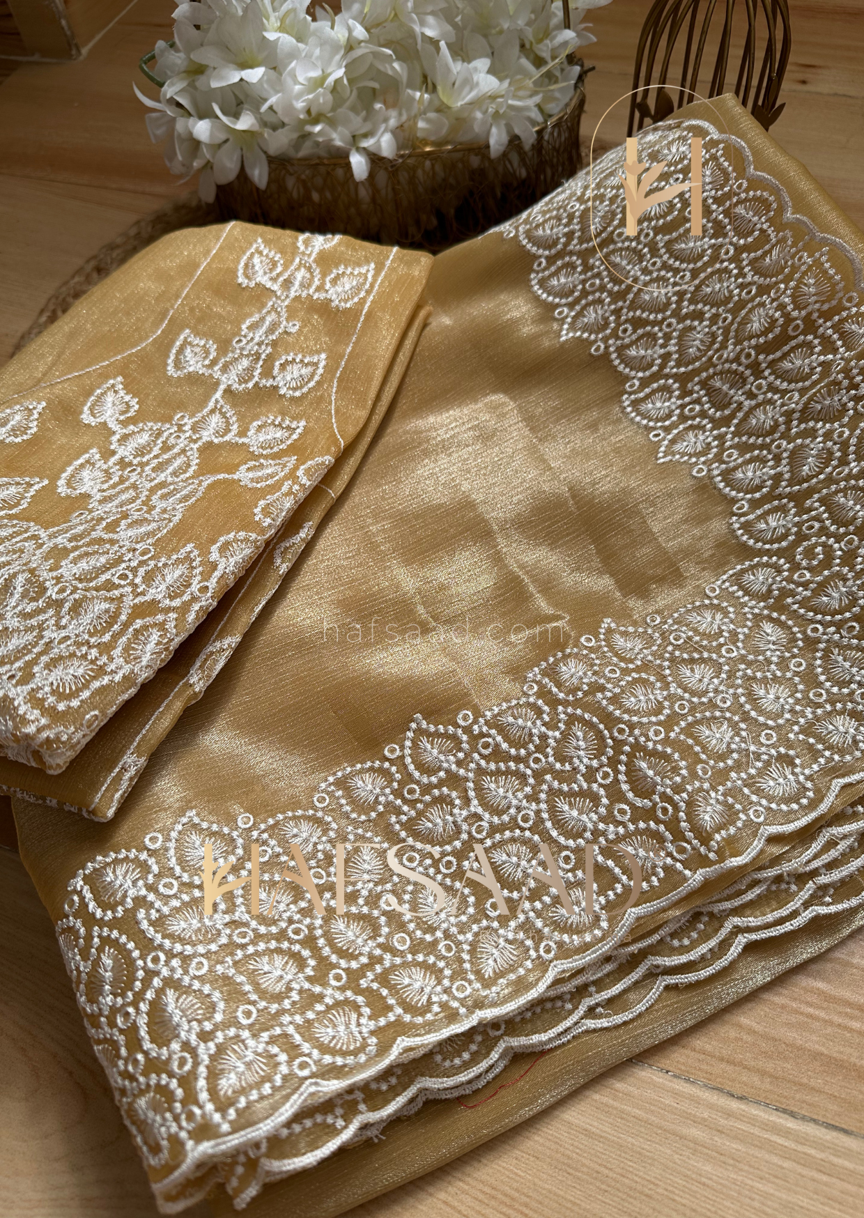 Shalin- crushed satin organza saree (Golden Harvest)