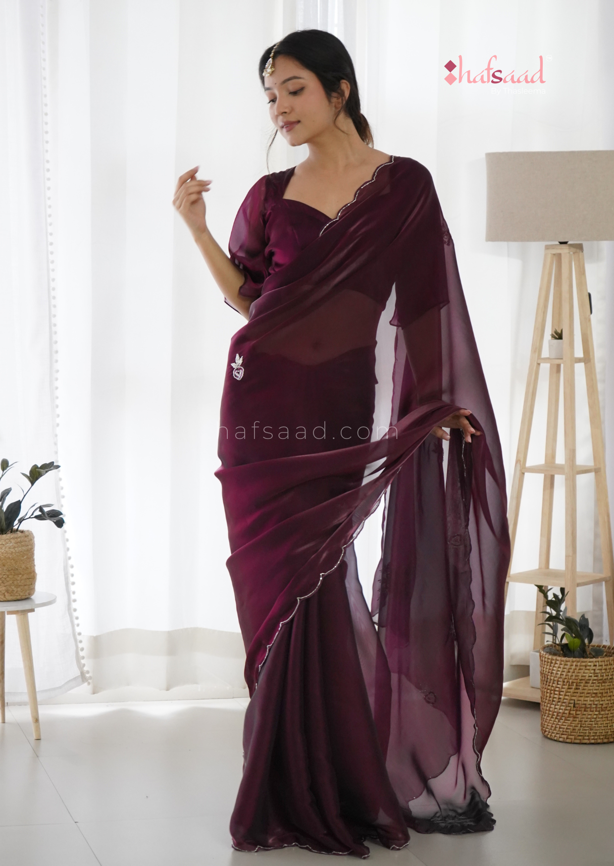 Satin Designer Saree In Wine Colour - SR1542402