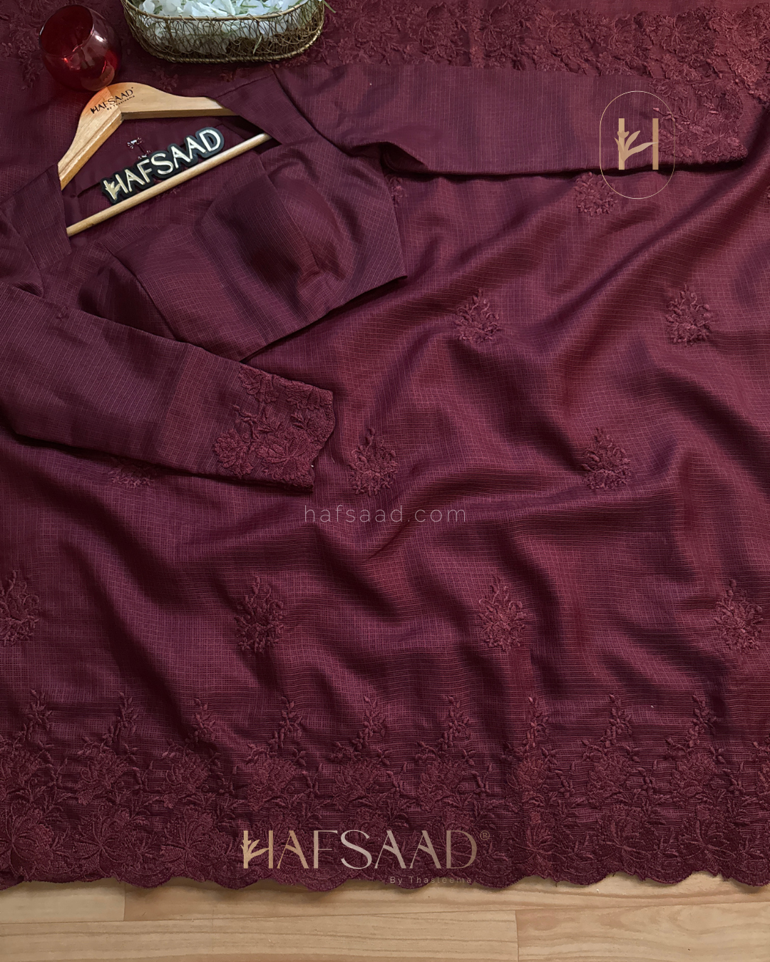Celestia- Embroidered saree (Burgundy) Full Sleeve