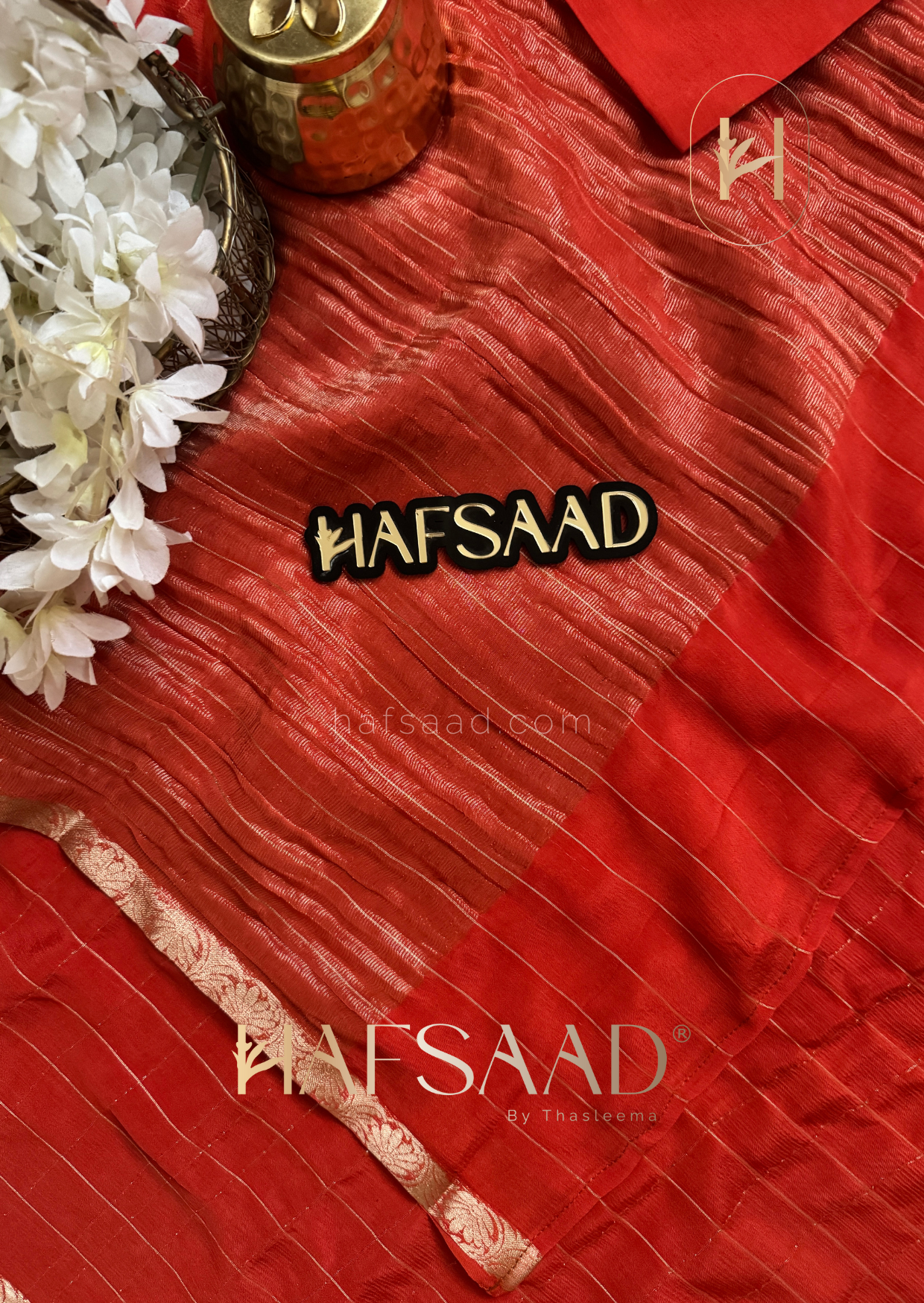 Madrasi - Premium crushed chinnon saree (Orange)