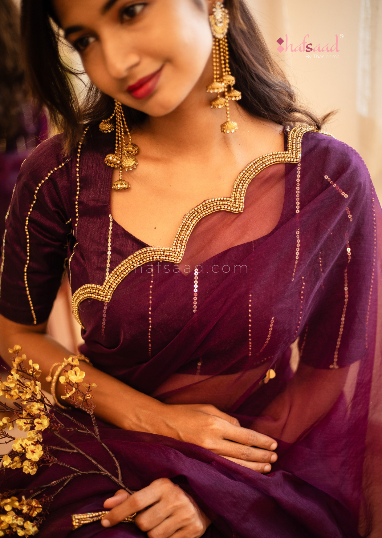 IRIS- Ready to wear pure organza saree (Purple)