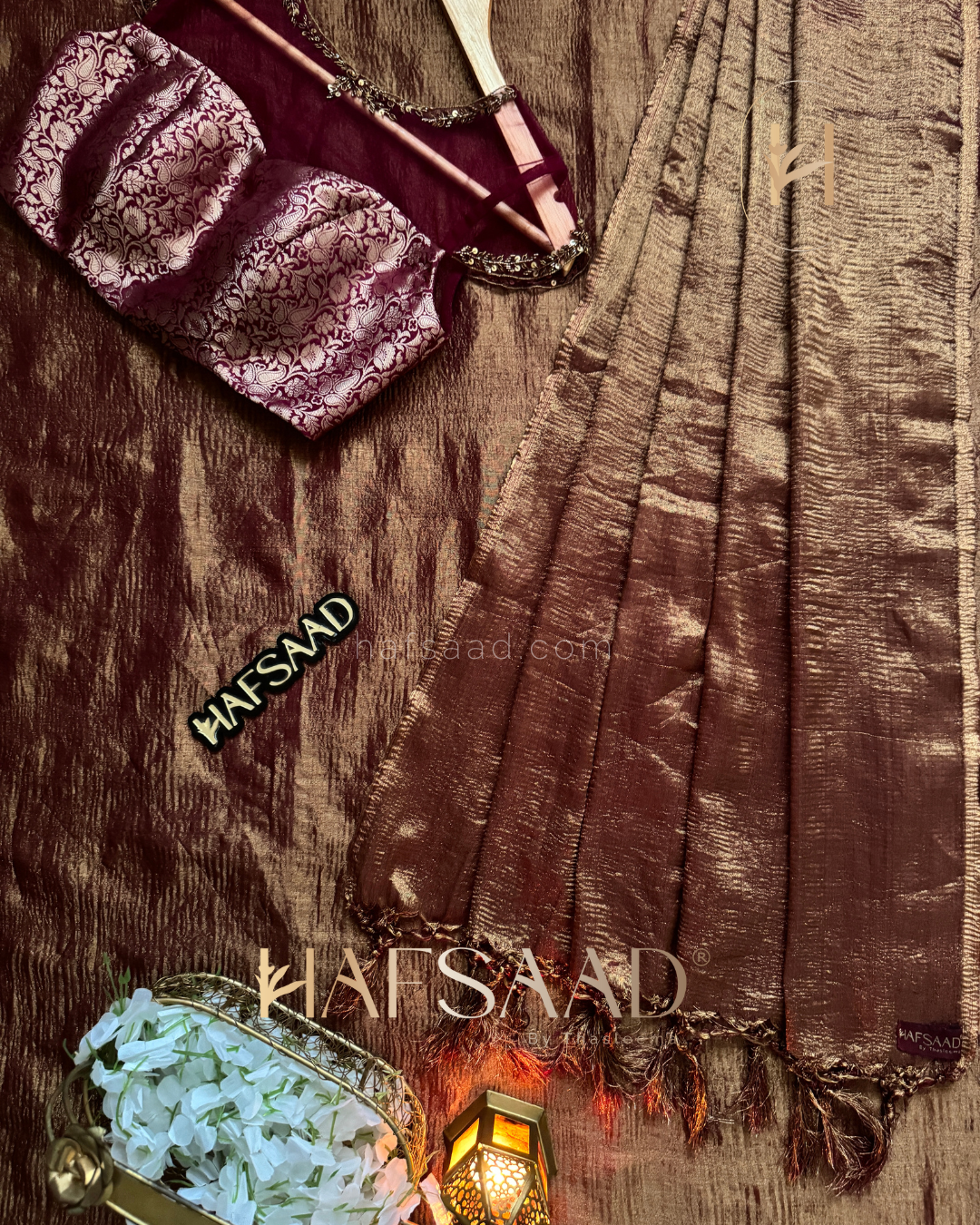 Nida Handwork - Soft semi tissue saree (Brown)