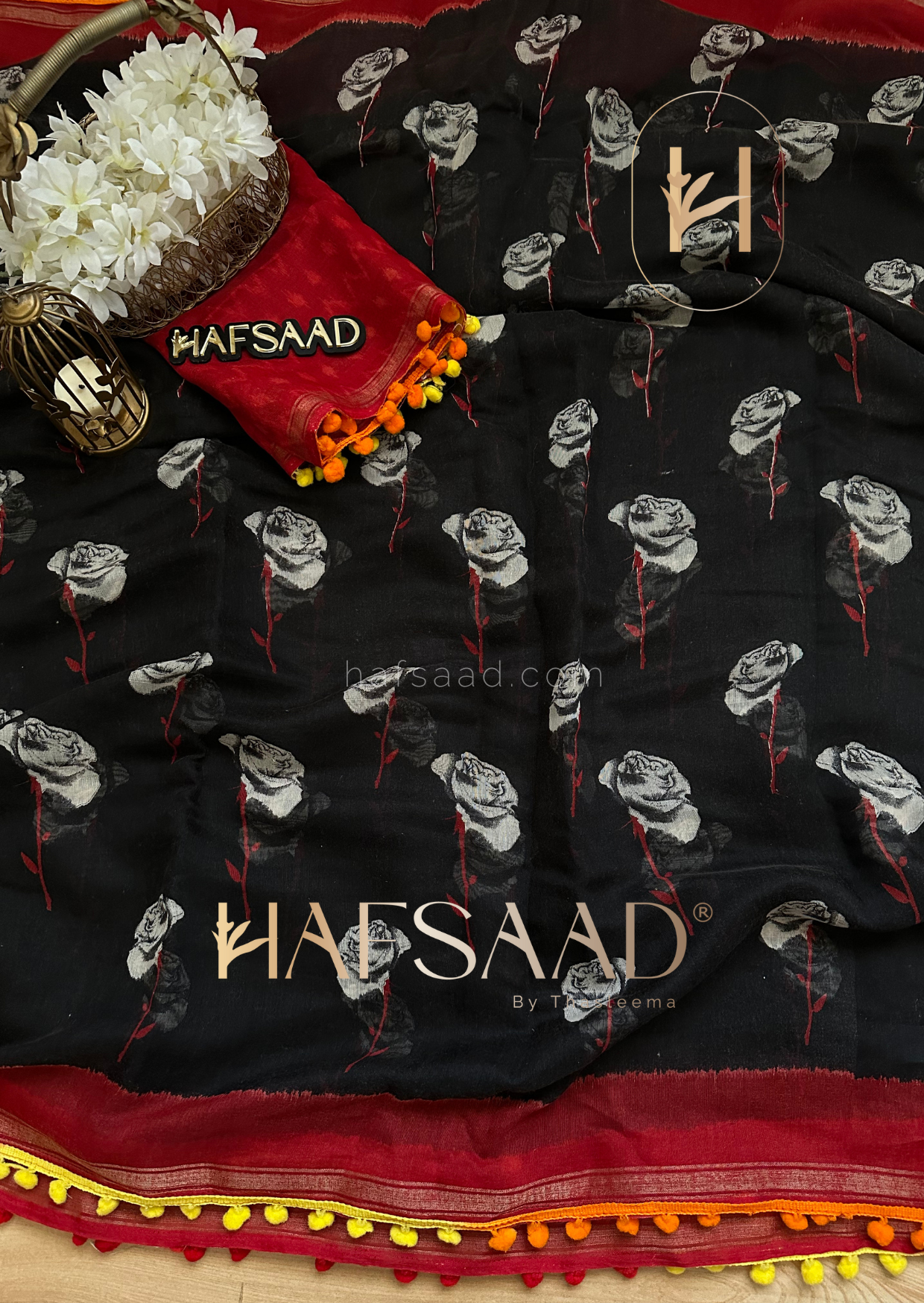 Harika- Soft mal cotton saree (Black rose)