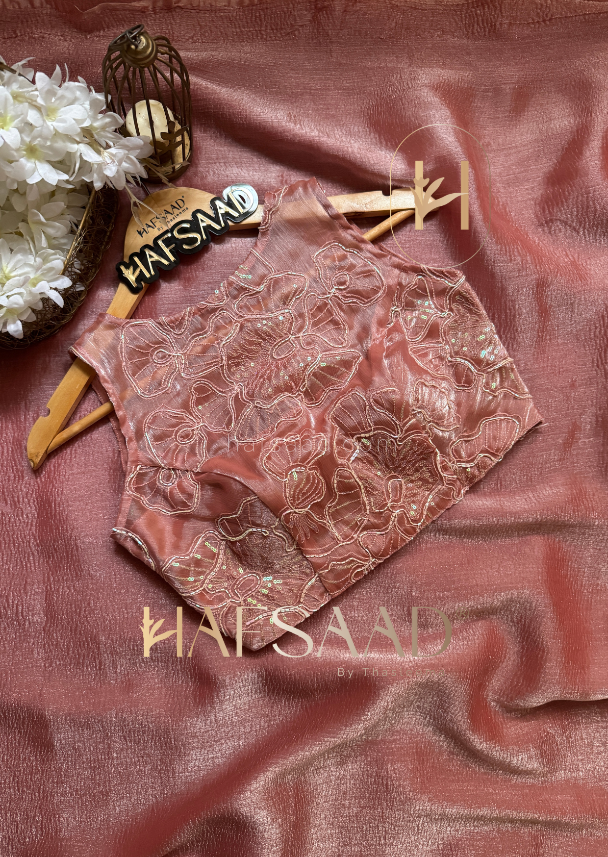 Hasini-Crushed tissue saree (Coral)