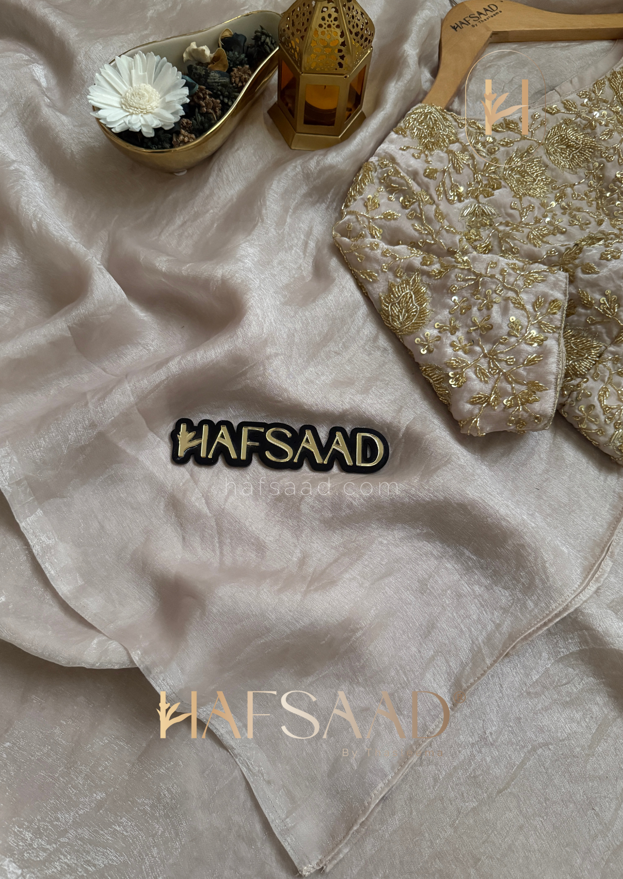 Khushi - Stardust satin saree (Dusty beige)
