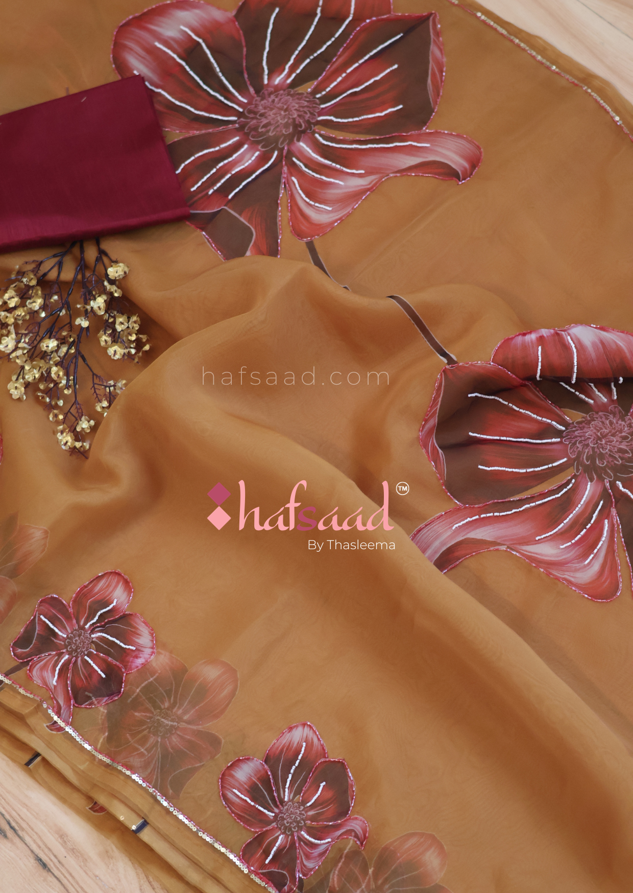 Dear Daisy - Handwork organza saree (Earthly Mustard)