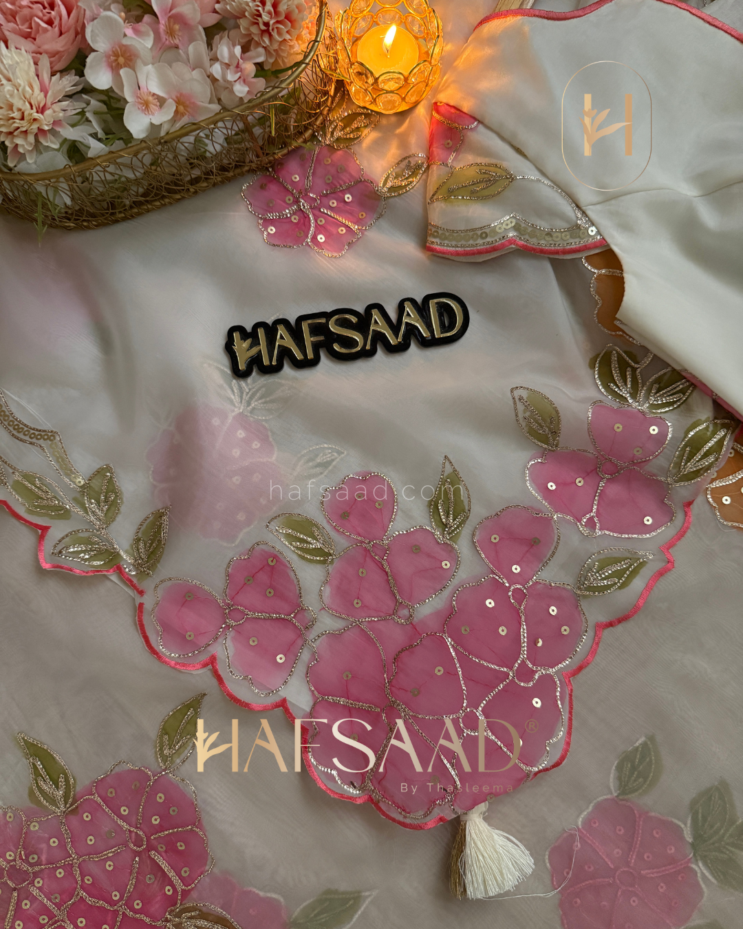 Isra - Premium organza saree (Pink)