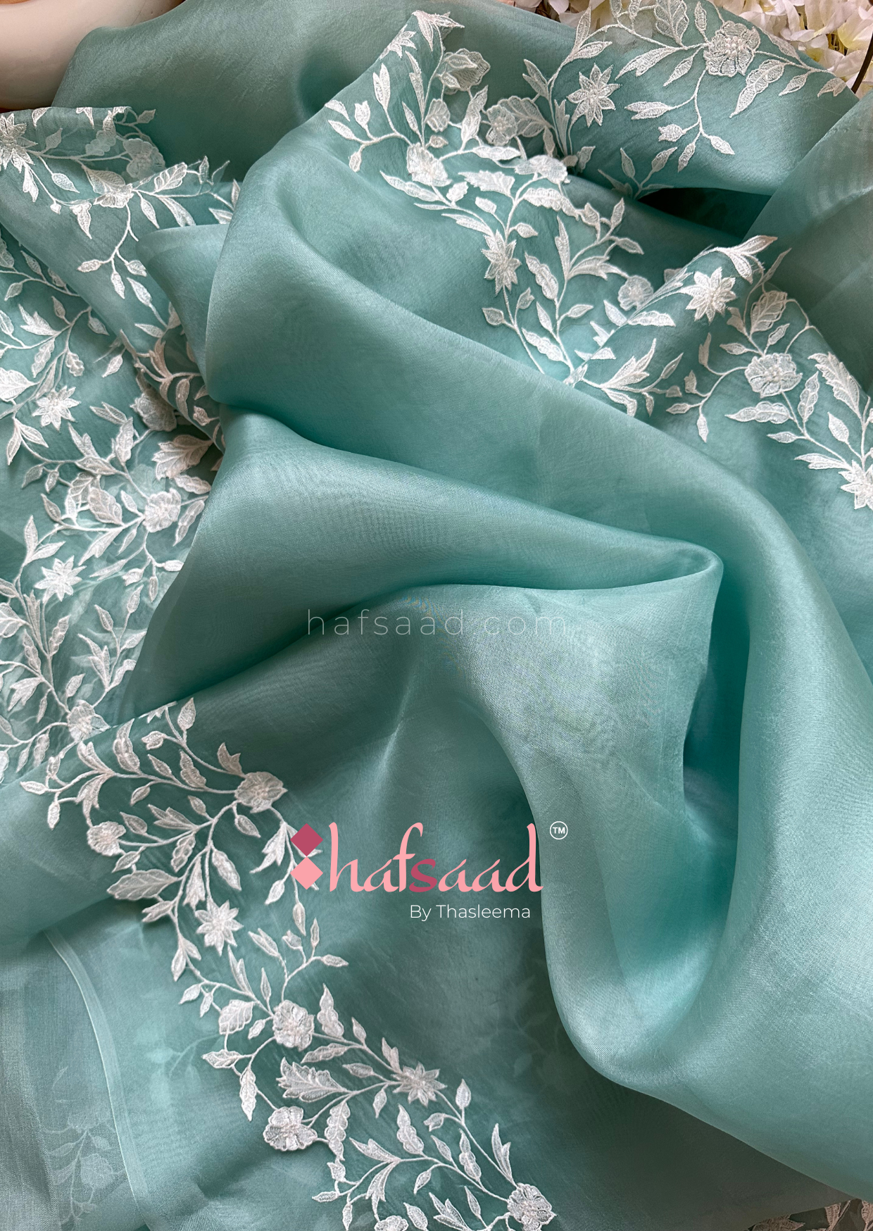 Roop- Pure organza silk saree (Tiffany Blue)