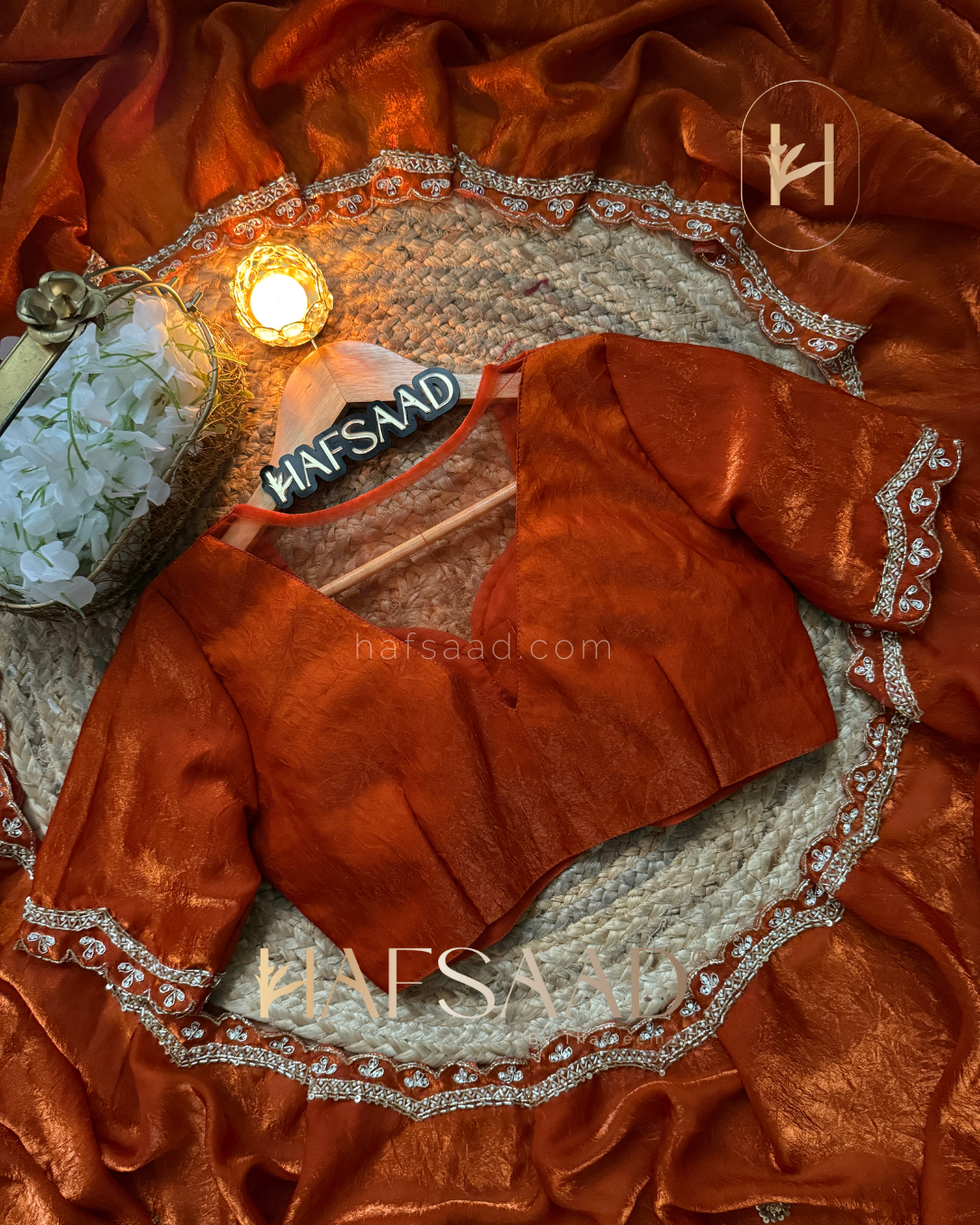 Nihal - Crushed fendy silk saree (Burnt Orange)