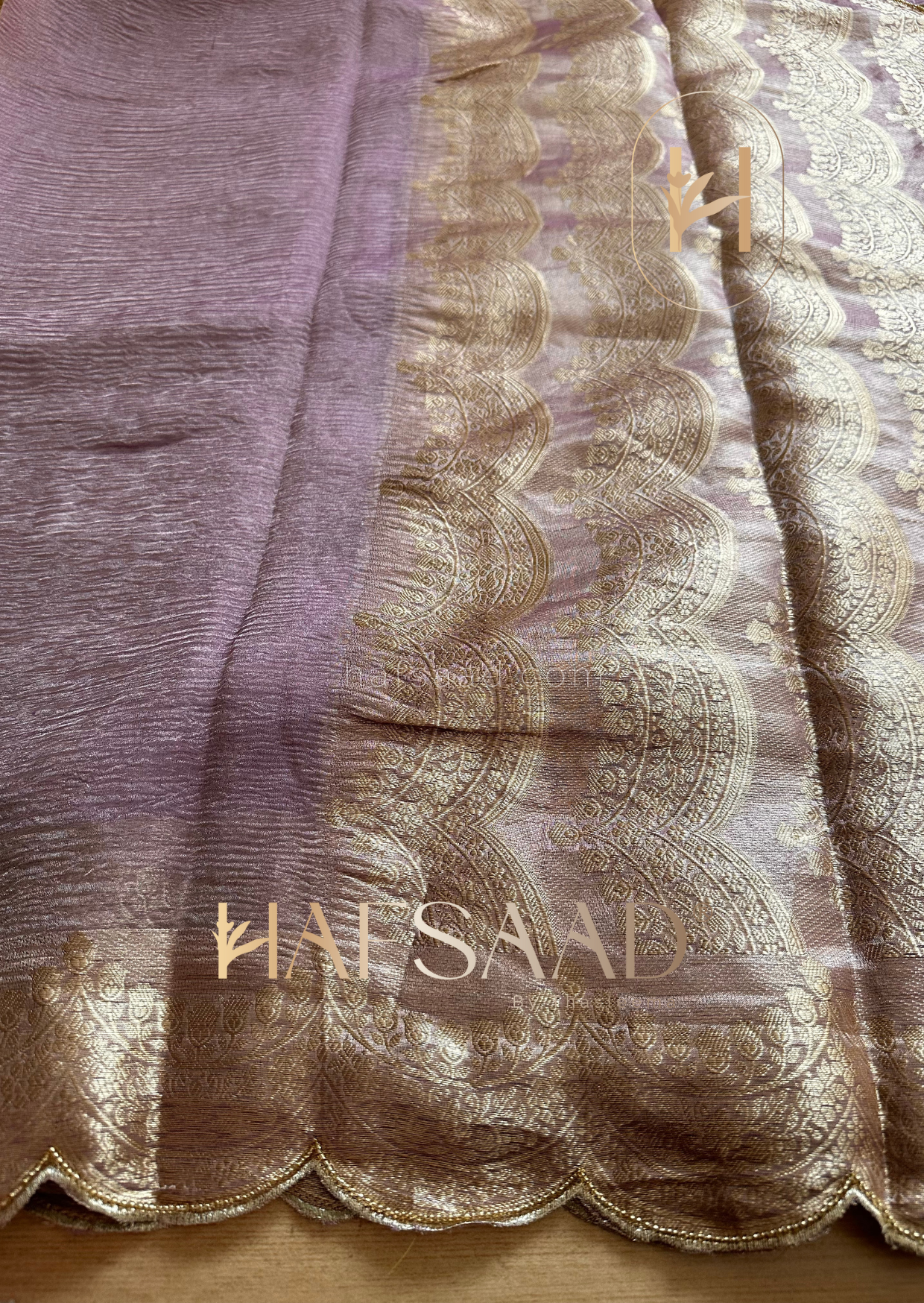 Sayali- Pure tissue silk saree with scallopwork (Lilac)