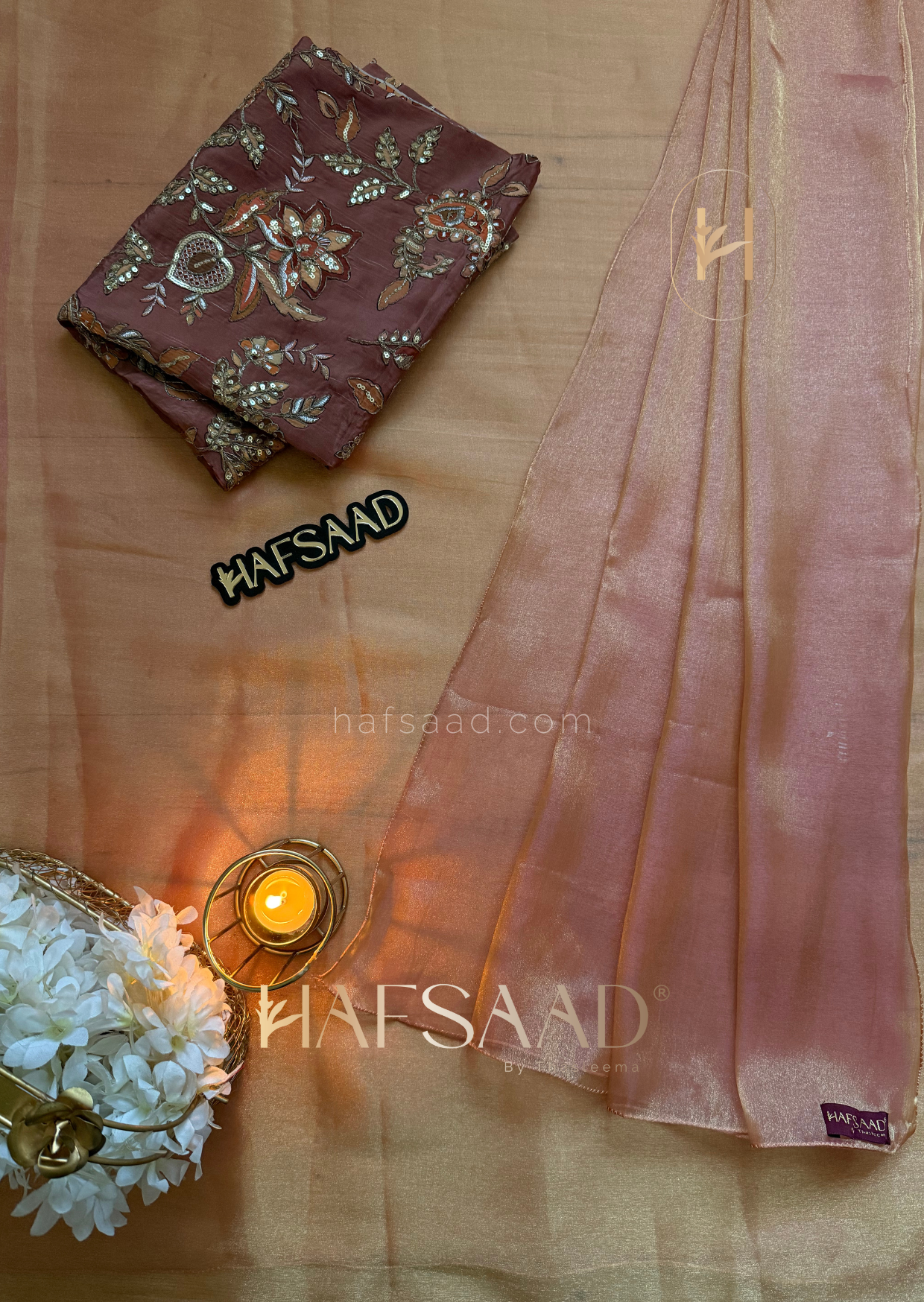 Anya - Soft tissue saree (ice pink)