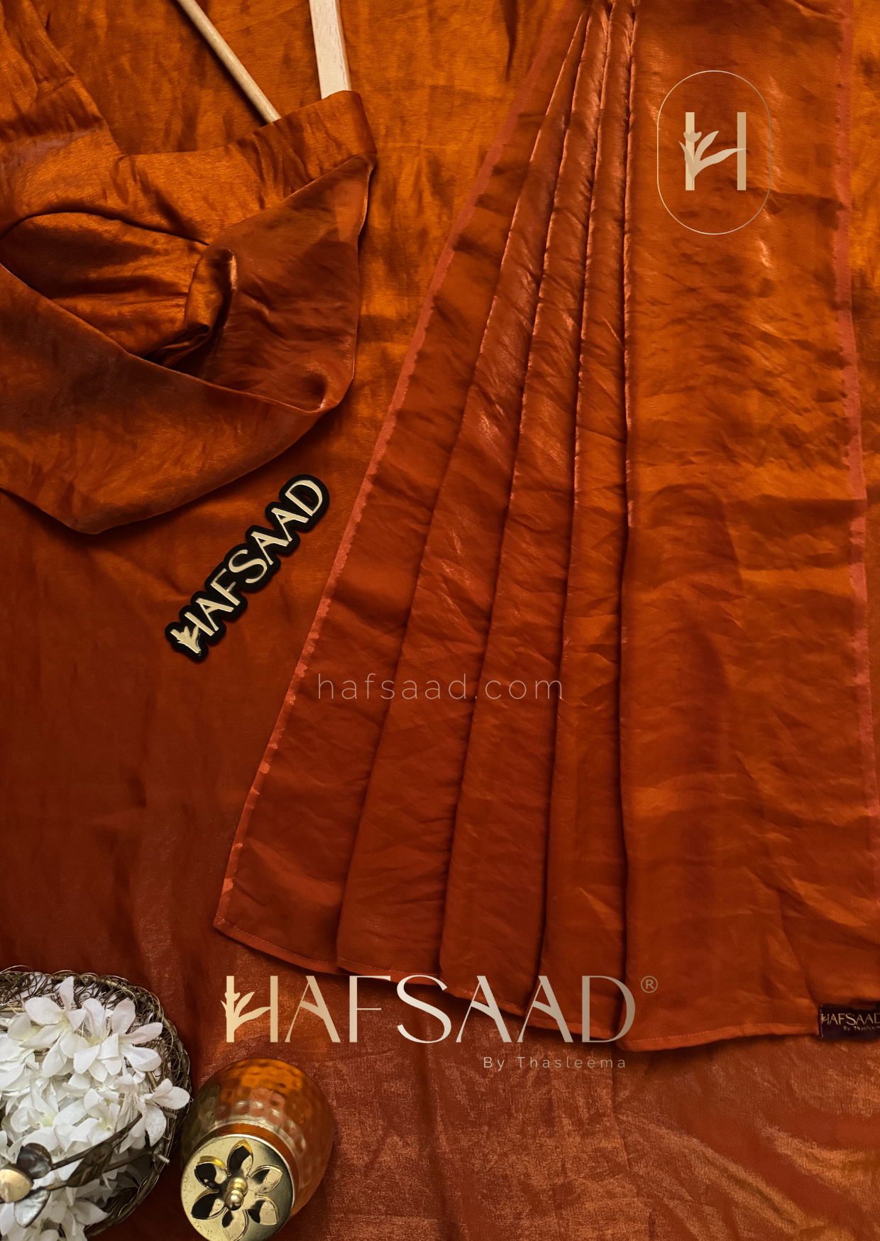Sinful full sleeve - Stardust satin saree (Burnt orange)