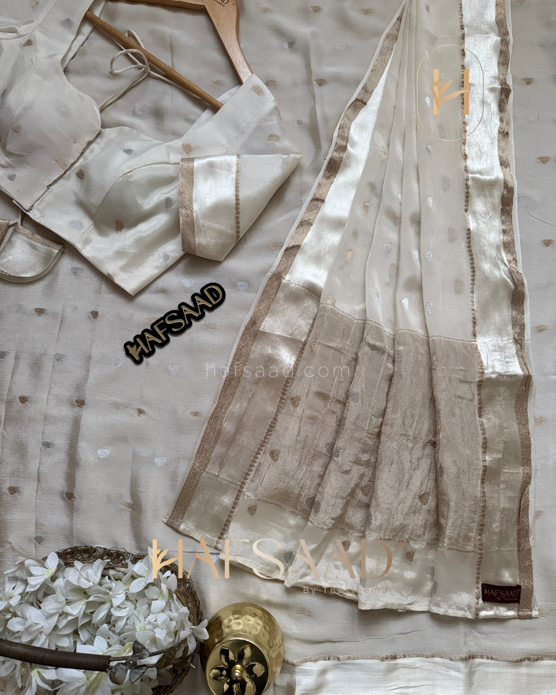 Tharini-Pure chinnon saree (Half white)