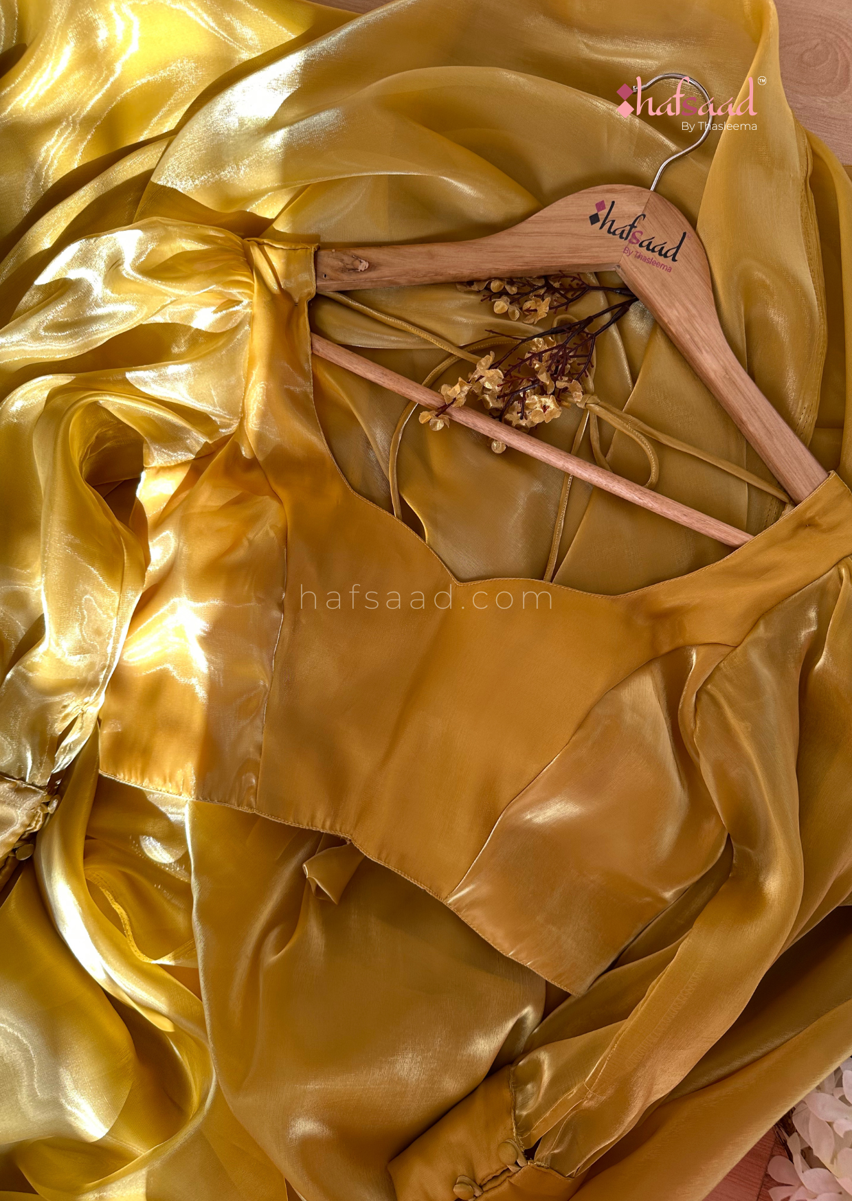 Georgia- Premium satin organza saree (Gold)