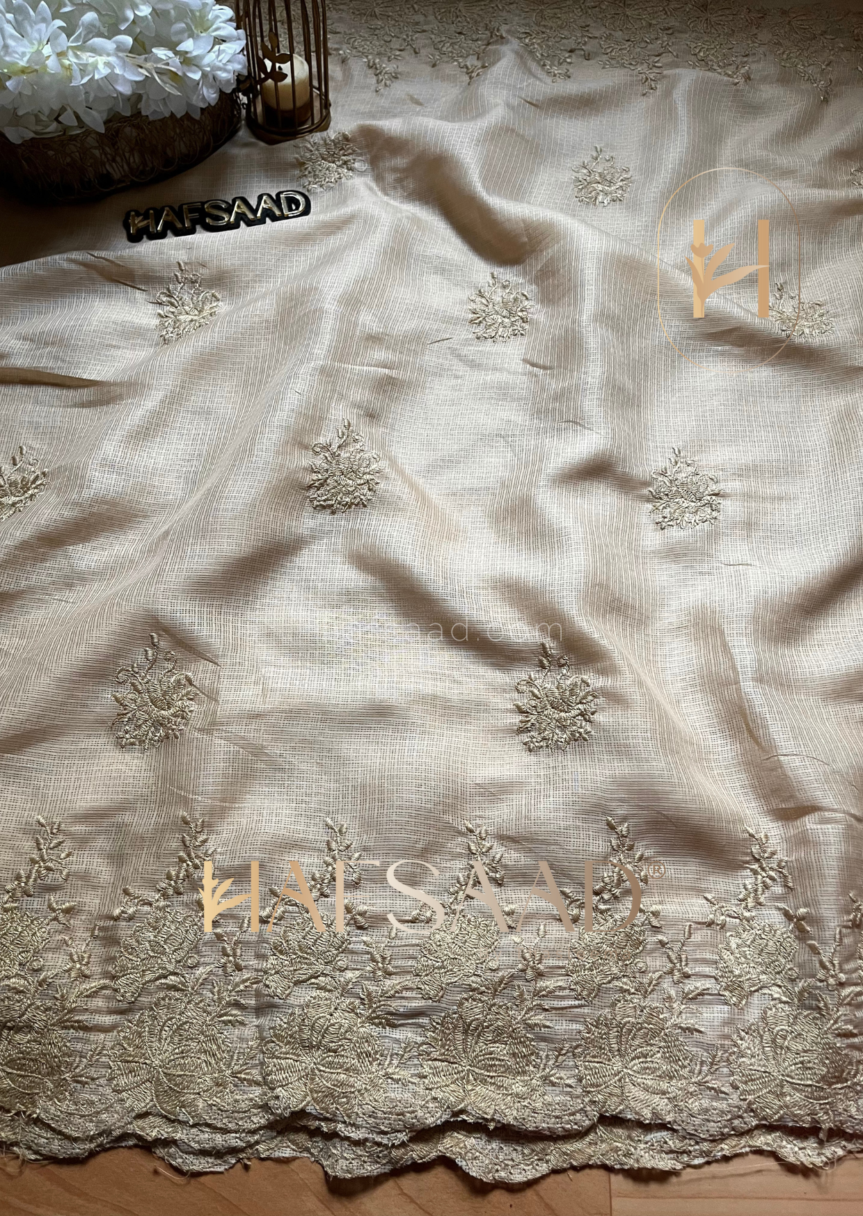 Celestia- Embroidered saree (Biscotti)