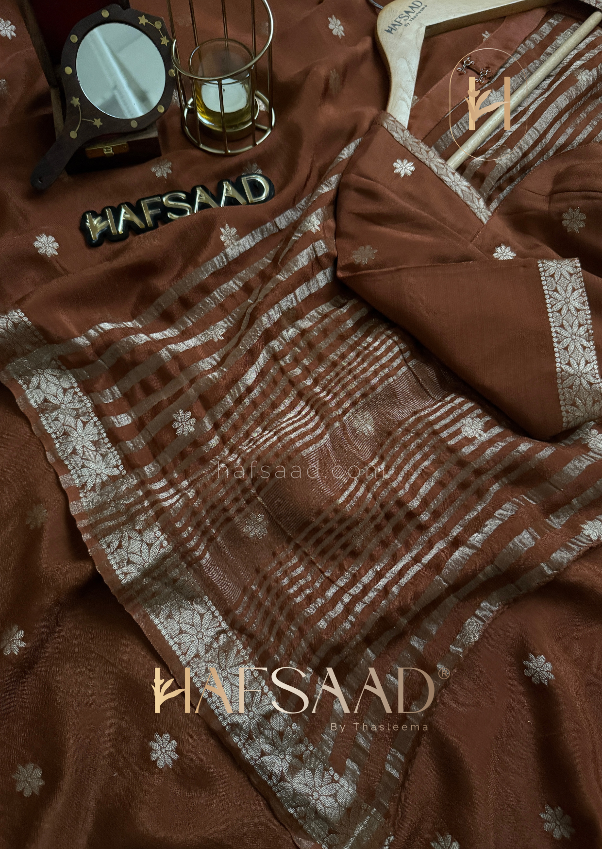 Ahalya - Pure chinnon saree (Brown)