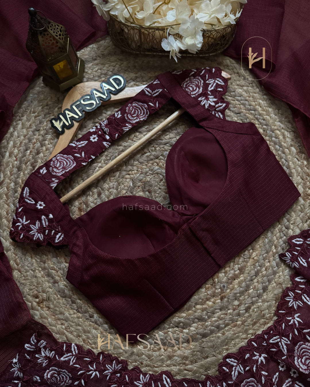 Femi- Embroidered Saree (Burgundy)