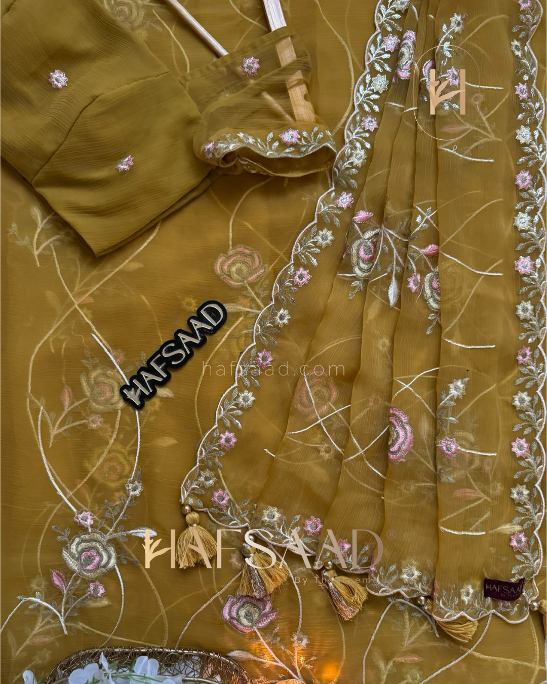 Anila -Chiffon organza saree (Mustard)