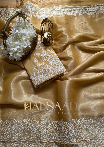 Shalin- crushed satin organza saree (Golden Harvest)