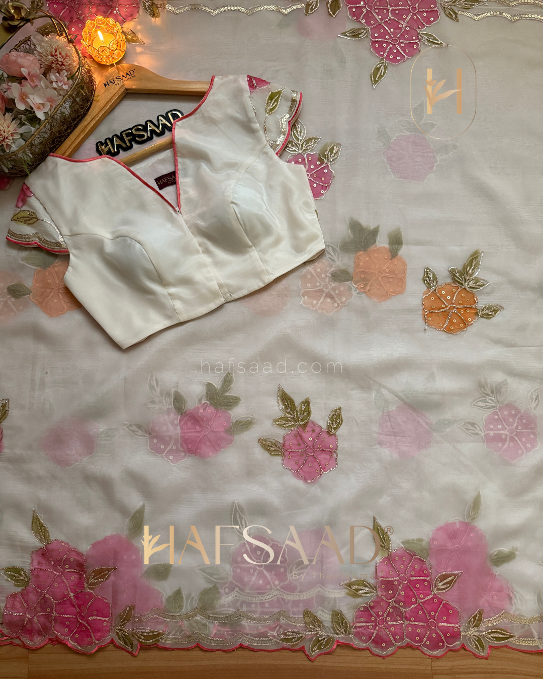Isra - Premium organza saree (Pink)