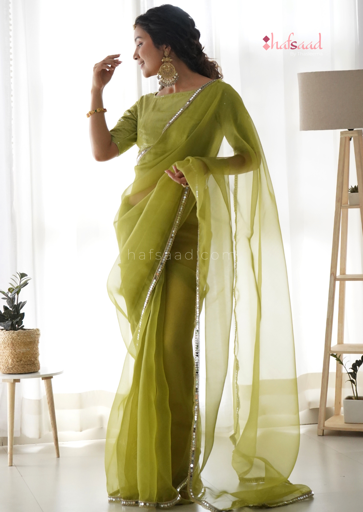 Haseen- Ready to wear saree ( Metallic Moss green)