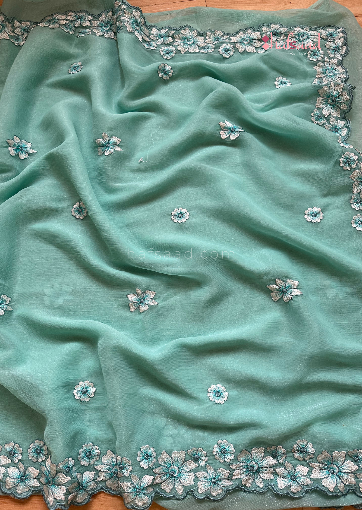 Ashwathy- soft floral chiffon saree (Tiffany Green)