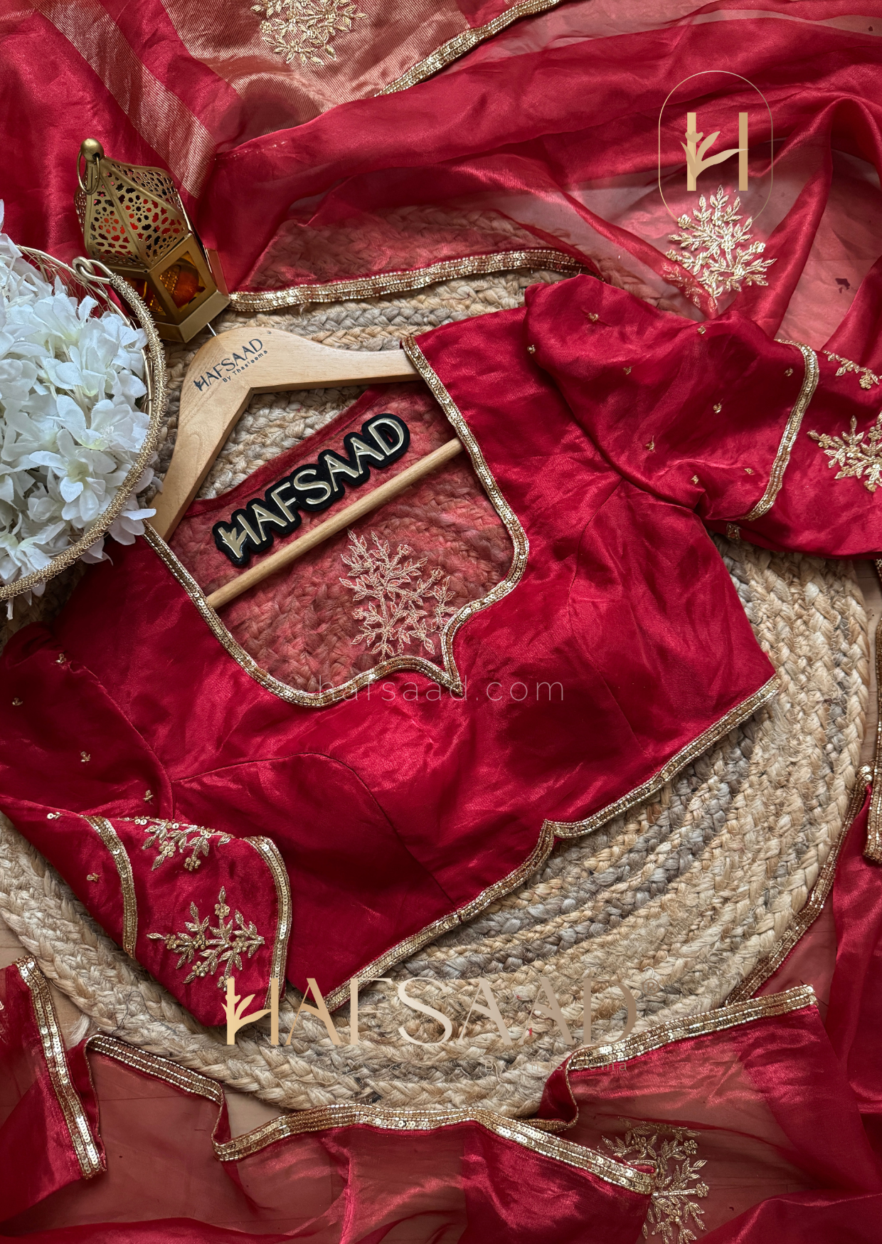 Nargis bridal-Pure tissue silk handwork saree (Red)