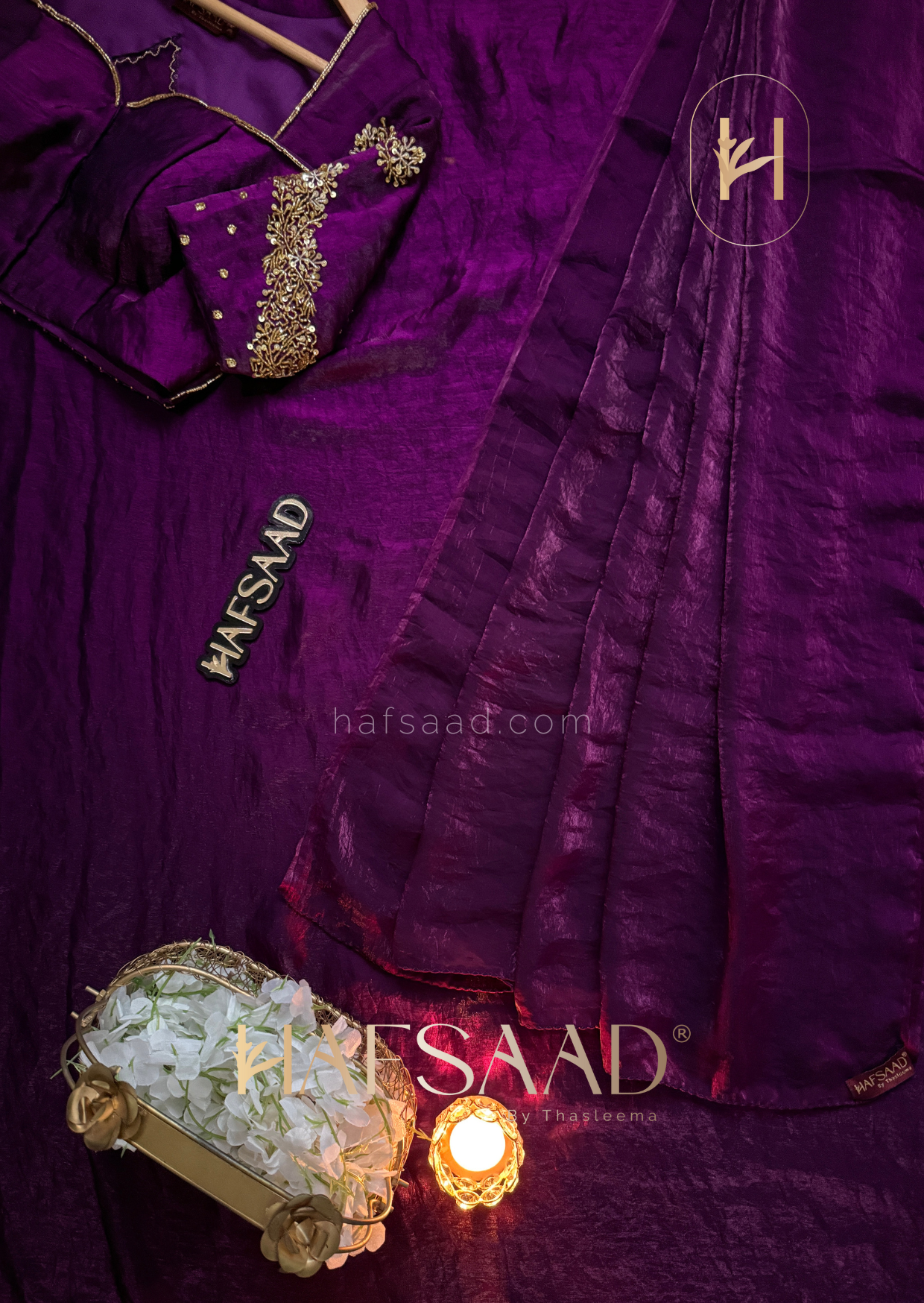 Thasneem - Stardust satin saree (purple)