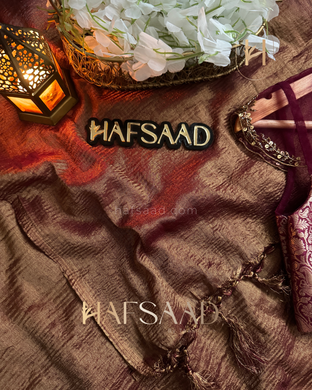 Nida Handwork - Soft semi tissue saree (Brown)