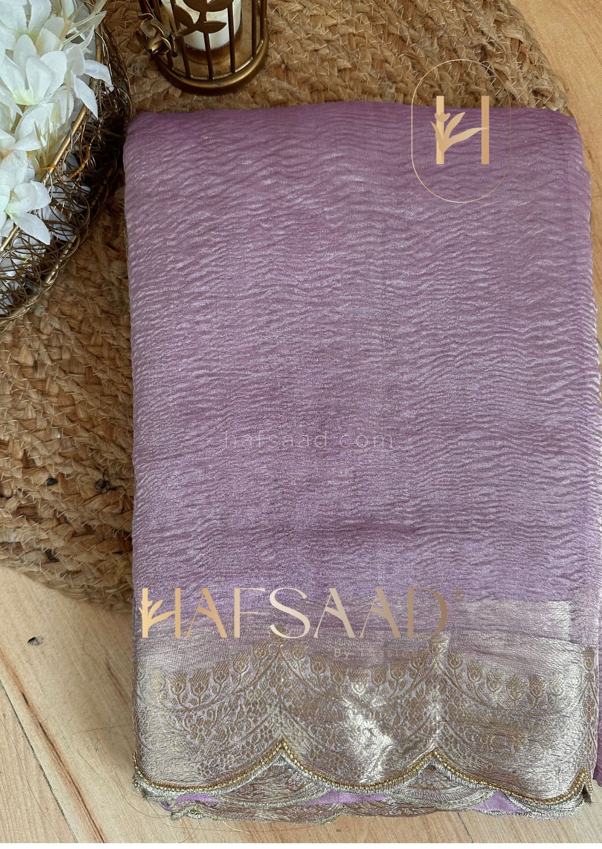 Sayali- Pure tissue silk saree with scallopwork (Lilac)