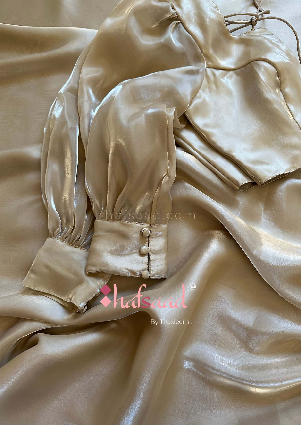 Georgia- Premium satin organza saree (Champagne Gold)