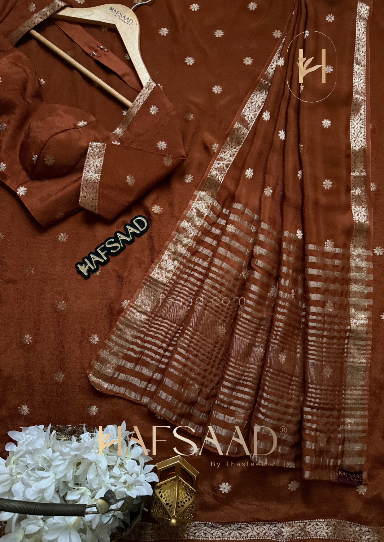 Ahalya - Pure chinnon saree (Brown)