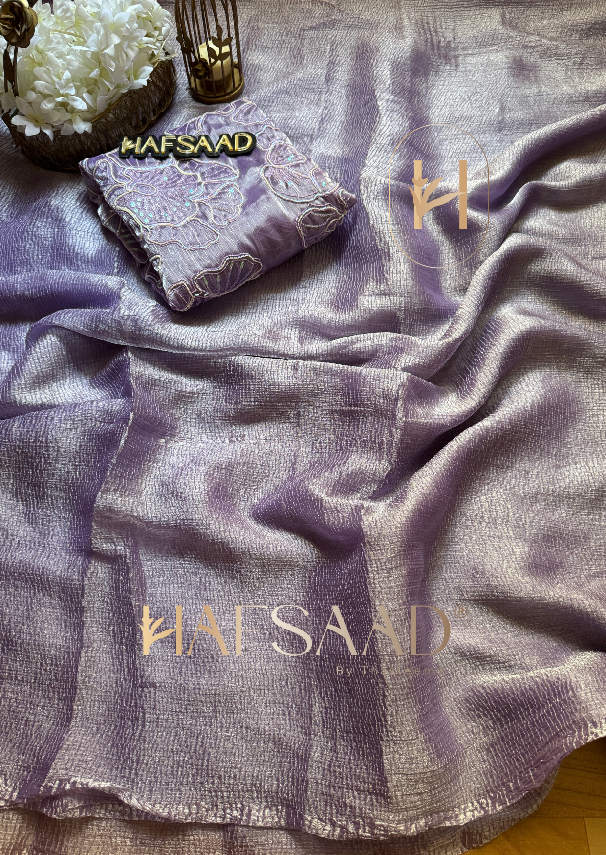 Hasini-Crushed tissue saree (Lavender)