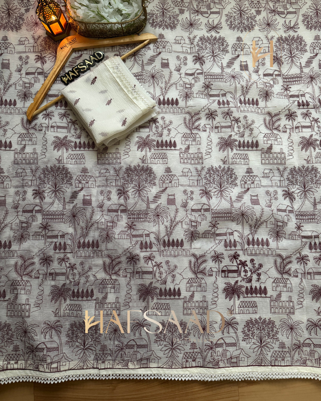 Arwa - Crushed silk organza saree (cream with maroon)